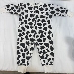 Vintage Tiny Town Holstein Cow Print Snap Bodysuit One Piece Black White 24M